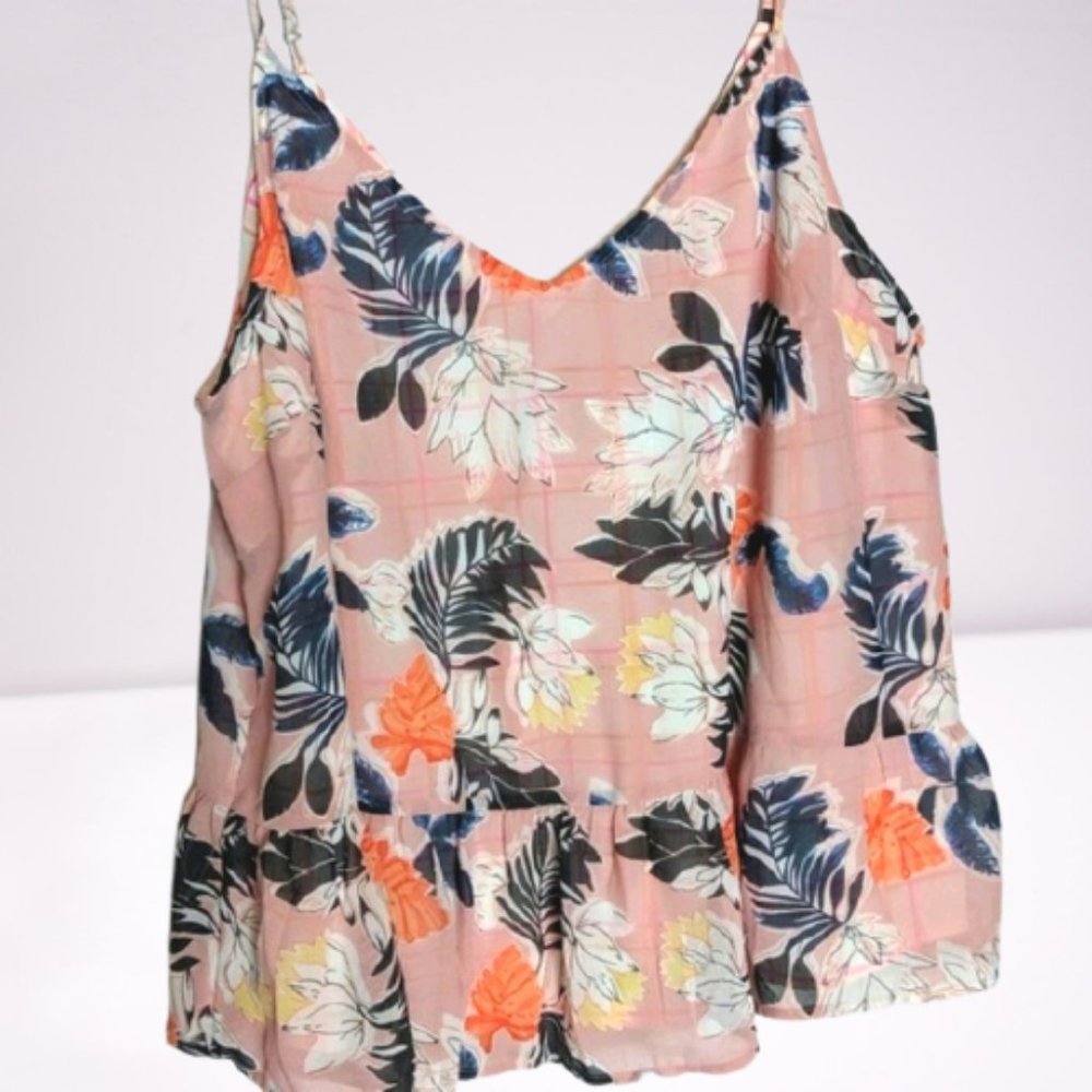 A NEW DAY Pink Tropical Floral Ruffle Dressy Tank Plus XXL NEW
